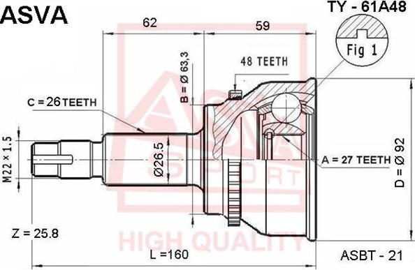 ASVA TY-61A48 - Kit giunti, Semiasse autozon.pro