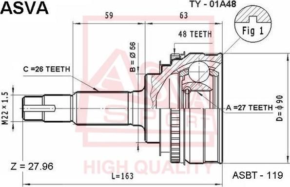 ASVA TY-01A48 - Kit giunti, Semiasse autozon.pro