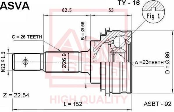 ASVA TY-16 - Kit giunti, Semiasse autozon.pro