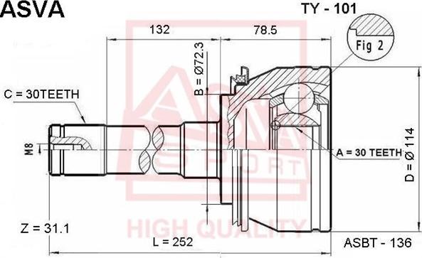 ASVA TY-101 - Kit giunti, Semiasse autozon.pro