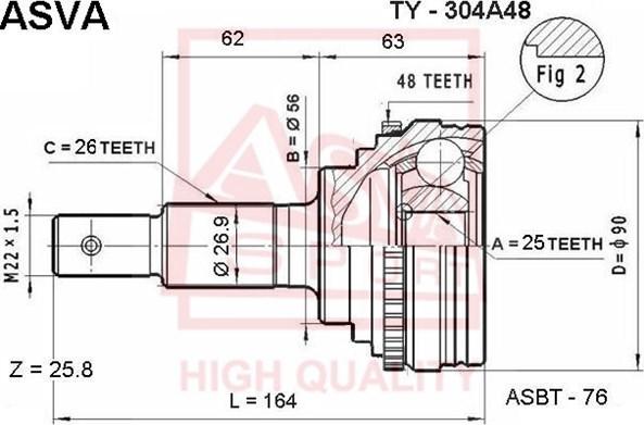 ASVA TY-304A48 - Kit giunti, Semiasse autozon.pro