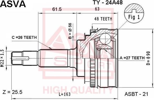 ASVA TY-24A48 - Kit giunti, Semiasse autozon.pro