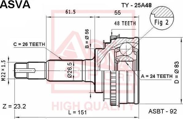 ASVA TY-25A48 - Kit giunti, Semiasse autozon.pro