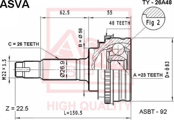 ASVA TY-26A48 - Kit giunti, Semiasse autozon.pro