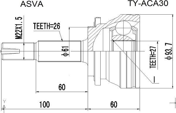 ASVA TY-ACA30 - Kit giunti, Semiasse autozon.pro