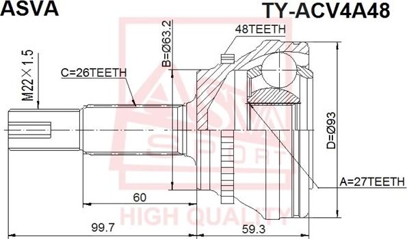 ASVA TY-ACV4A48 - Kit giunti, Semiasse autozon.pro