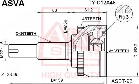 ASVA TY-C12A48 - Kit giunti, Semiasse autozon.pro