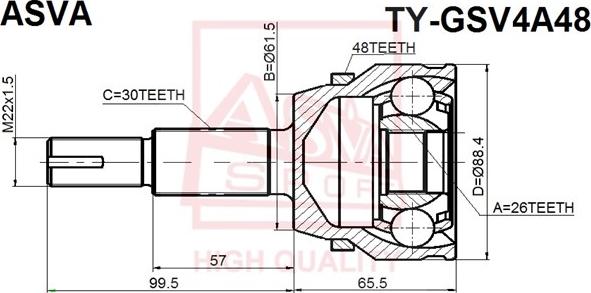 ASVA TY-GSV4A48 - Kit giunti, Semiasse autozon.pro