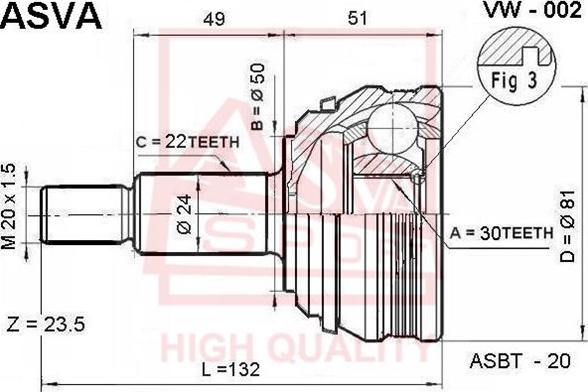 ASVA VW-002 - Kit giunti, Semiasse autozon.pro