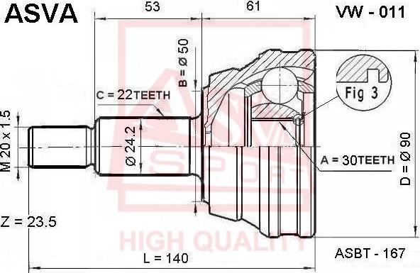 ASVA VW-011 - Kit giunti, Semiasse autozon.pro