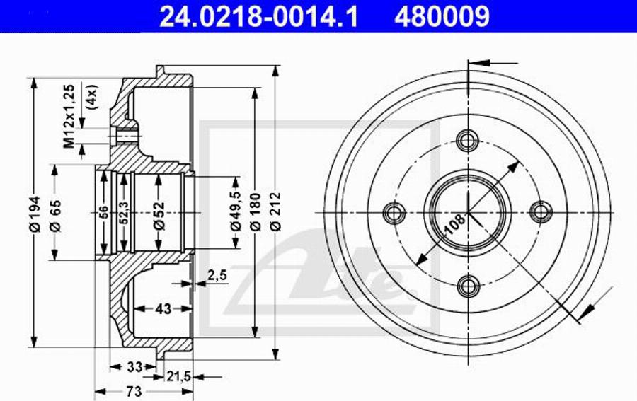 ATE 480009 - Tamburo freno autozon.pro