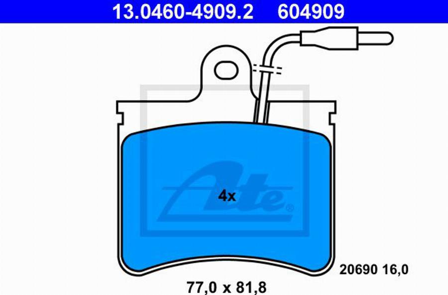 ATE 604909 - Kit pastiglie freno, Freno a disco autozon.pro