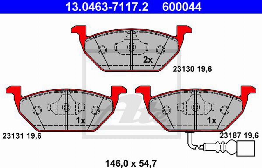 ATE 600044 - Kit pastiglie freno, Freno a disco autozon.pro