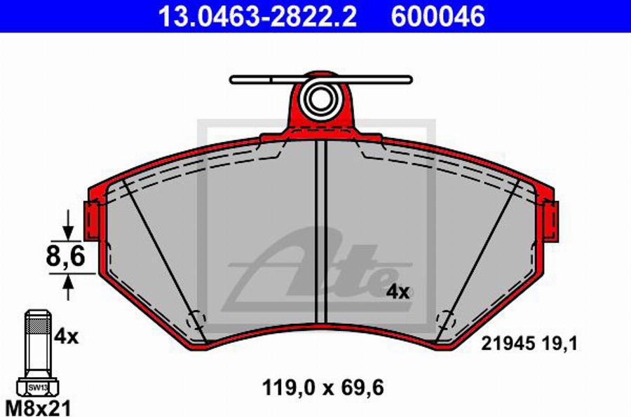 ATE 600046 - Kit pastiglie freno, Freno a disco autozon.pro