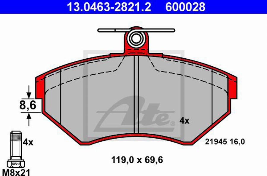 ATE 600028 - Kit pastiglie freno, Freno a disco autozon.pro