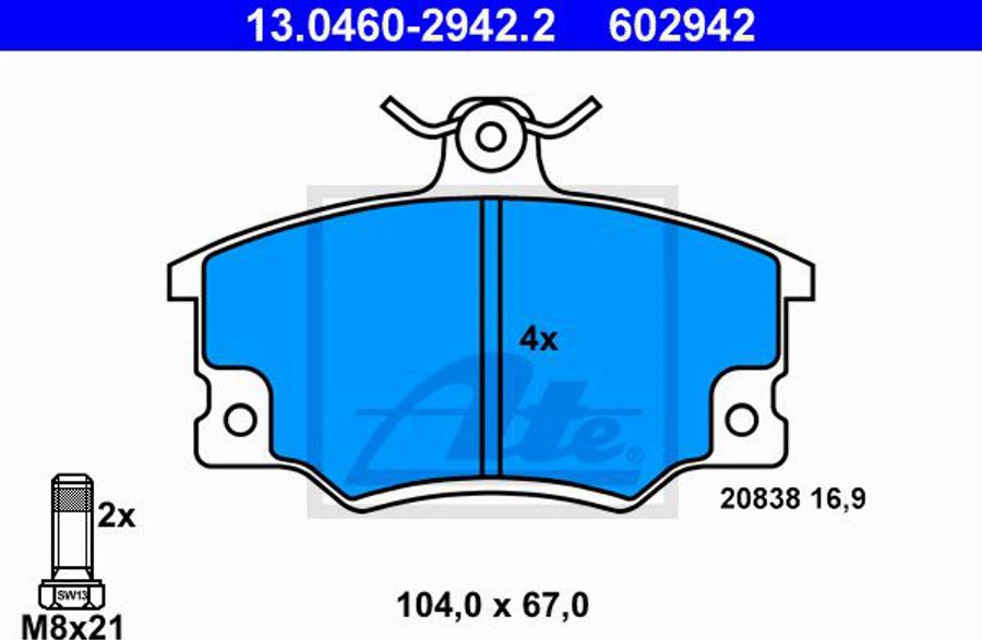 ATE 602942 - Kit pastiglie freno, Freno a disco autozon.pro