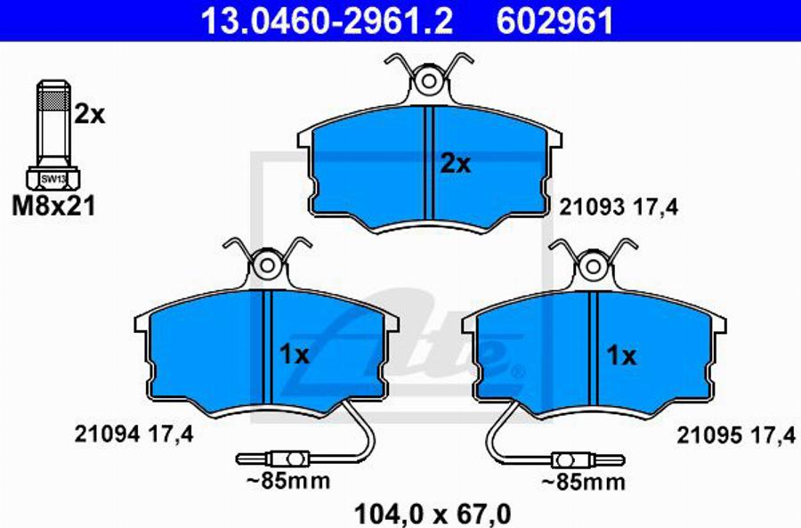 ATE 602961 - Kit pastiglie freno, Freno a disco autozon.pro