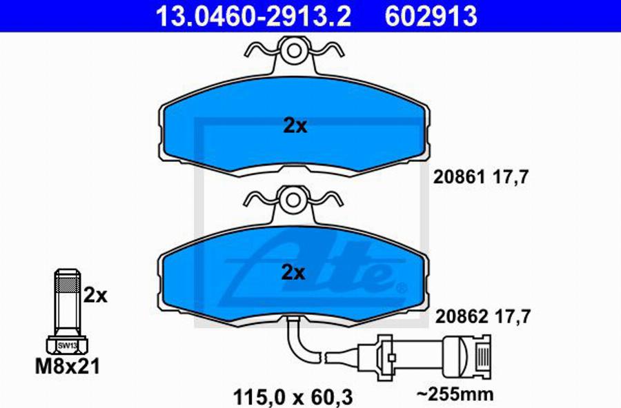 ATE 602913 - Kit pastiglie freno, Freno a disco autozon.pro