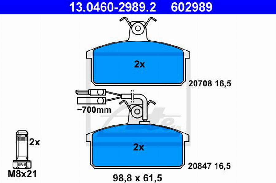 ATE 602989 - Kit pastiglie freno, Freno a disco autozon.pro