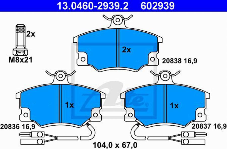 ATE 602939 - Kit pastiglie freno, Freno a disco autozon.pro