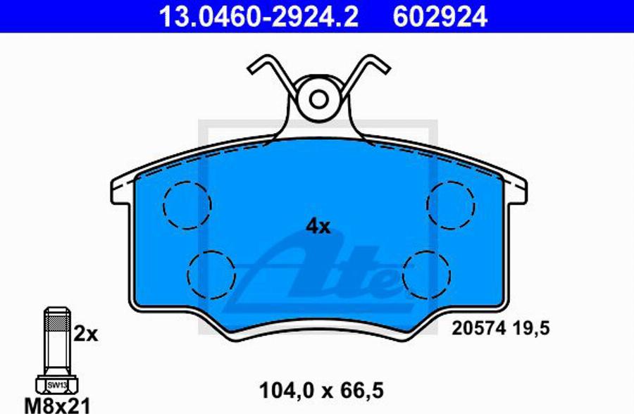 ATE 602924 - Kit pastiglie freno, Freno a disco autozon.pro