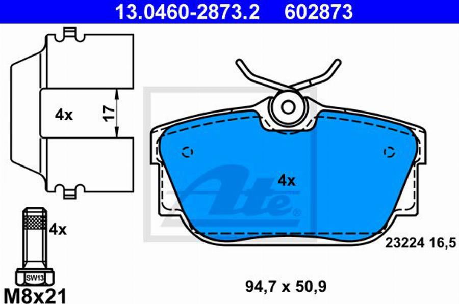 ATE 602873 - Kit pastiglie freno, Freno a disco autozon.pro