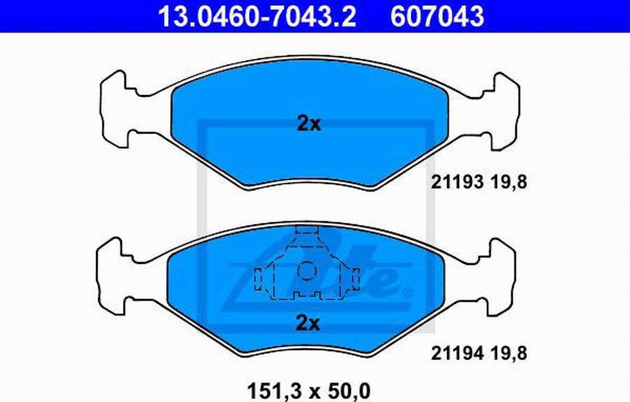 ATE 607043 - Kit pastiglie freno, Freno a disco autozon.pro