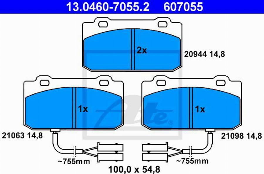 ATE 607055 - Kit pastiglie freno, Freno a disco autozon.pro