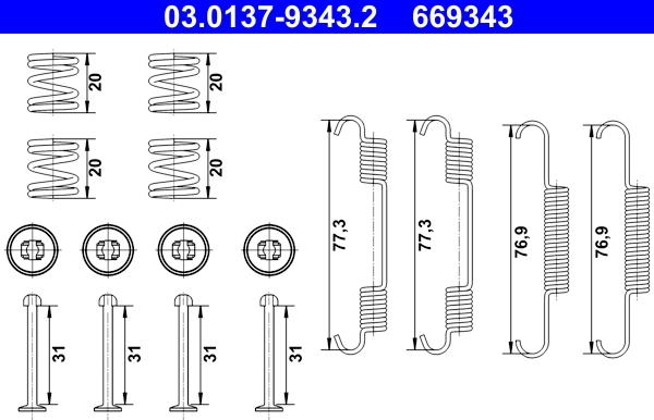 ATE 03.0137-9343.2 - Kit accessori, Ganasce freno stazionamento autozon.pro