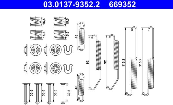 ATE 03.0137-9352.2 - Kit accessori, Ganasce freno stazionamento autozon.pro