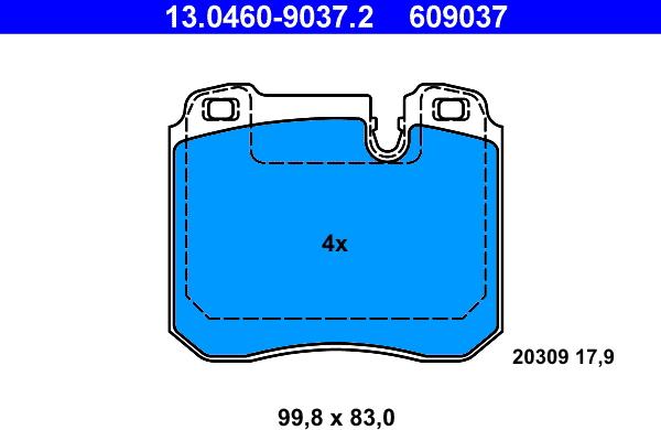 ATE 13.0460-9037.2 - Kit pastiglie freno, Freno a disco autozon.pro