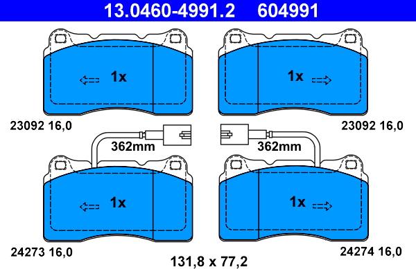 ATE 13.0460-4991.2 - Kit pastiglie freno, Freno a disco autozon.pro