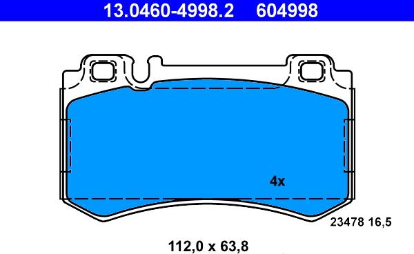 ATE 13.0460-4998.2 - Kit pastiglie freno, Freno a disco autozon.pro