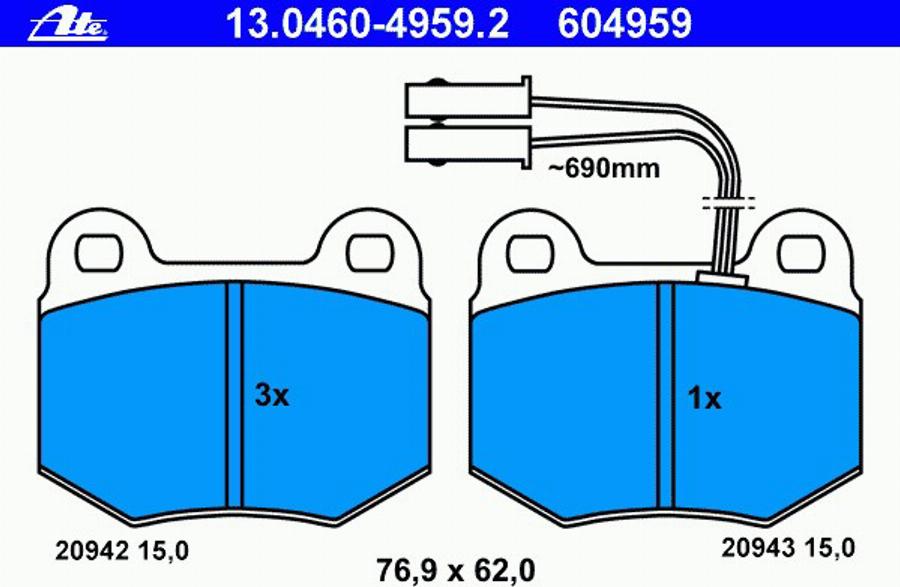 ATE 13046049592 - Kit pastiglie freno, Freno a disco autozon.pro