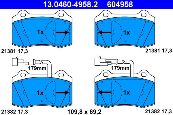 ATE 13.0460-4958.2 - Kit pastiglie freno, Freno a disco autozon.pro