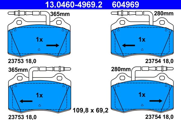 ATE 13.0460-4969.2 - Kit pastiglie freno, Freno a disco autozon.pro