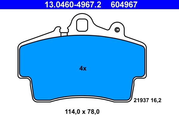 ATE 13.0460-4967.2 - Kit pastiglie freno, Freno a disco autozon.pro