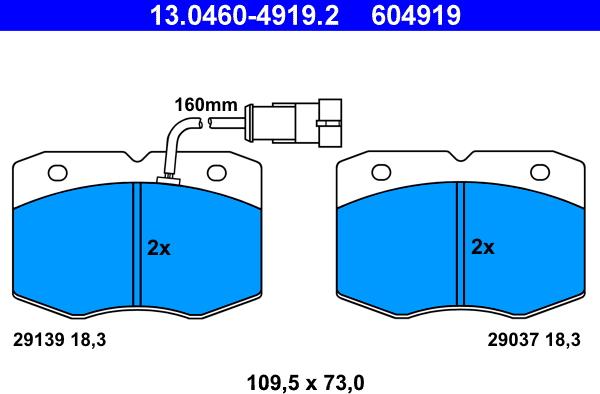 ATE 13.0460-4919.2 - Kit pastiglie freno, Freno a disco autozon.pro