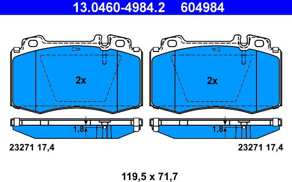 ATE 13.0460-4984.2 - Kit pastiglie freno, Freno a disco autozon.pro