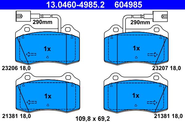 ATE 13.0460-4985.2 - Kit pastiglie freno, Freno a disco autozon.pro