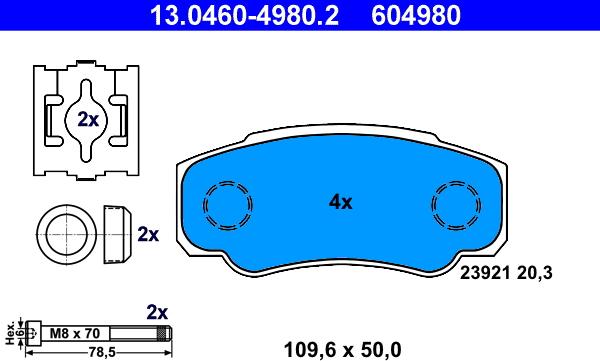 ATE 13.0460-4980.2 - Kit pastiglie freno, Freno a disco autozon.pro