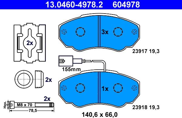 ATE 13.0460-4978.2 - Kit pastiglie freno, Freno a disco autozon.pro