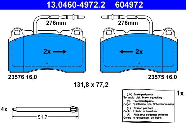 ATE 13.0460-4972.2 - Kit pastiglie freno, Freno a disco autozon.pro