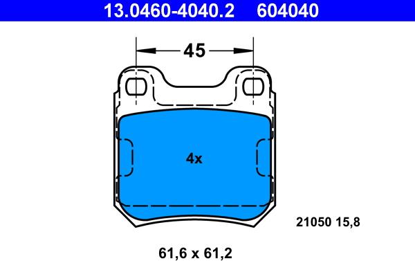 ATE 13.0460-4040.2 - Kit pastiglie freno, Freno a disco autozon.pro