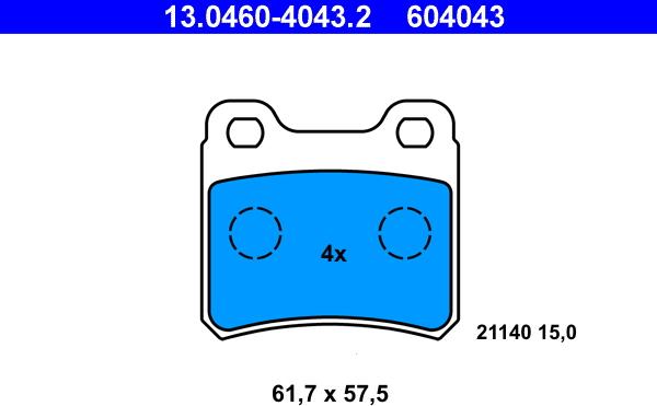 ATE 13.0460-4043.2 - Kit pastiglie freno, Freno a disco autozon.pro