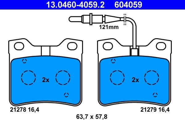 ATE 13.0460-4059.2 - Kit pastiglie freno, Freno a disco autozon.pro