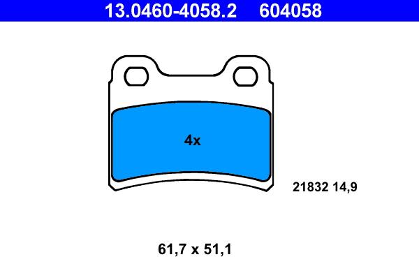 ATE 13.0460-4058.2 - Kit pastiglie freno, Freno a disco autozon.pro