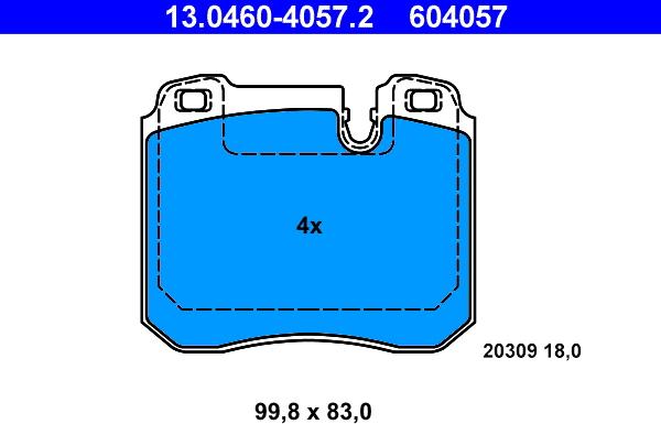 ATE 13.0460-4057.2 - Kit pastiglie freno, Freno a disco autozon.pro