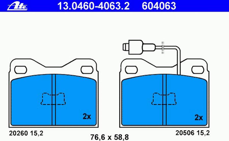 ATE 13.0460-4063.2 - Kit pastiglie freno, Freno a disco autozon.pro