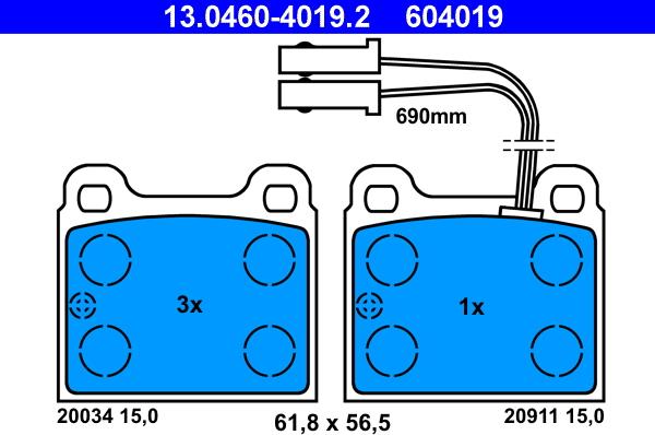 ATE 13.0460-4019.2 - Kit pastiglie freno, Freno a disco autozon.pro